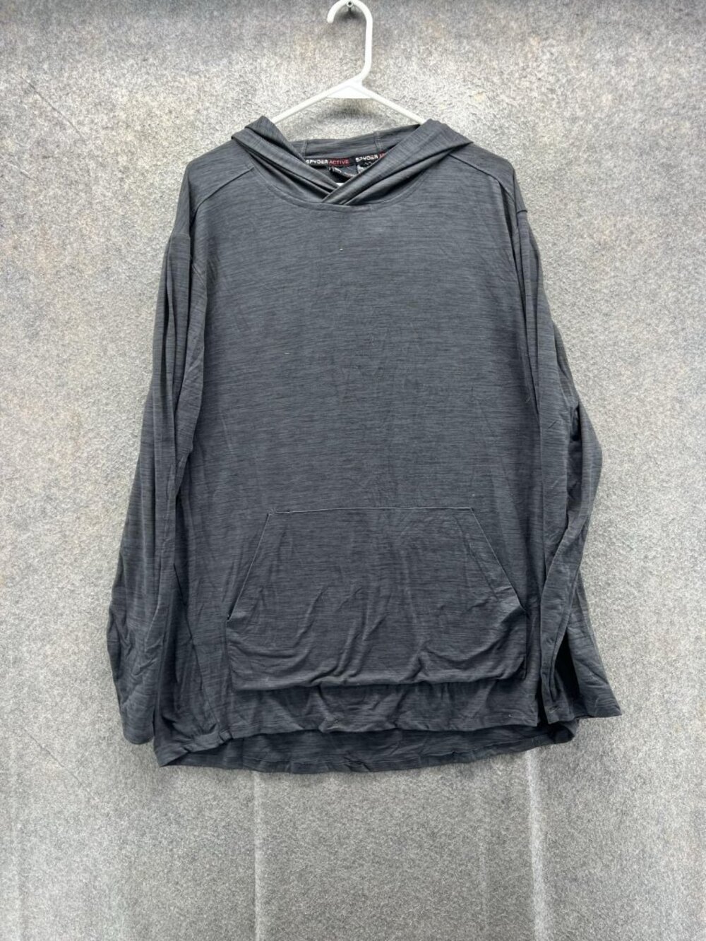 Spyder Hoodie Mens 2XL Gray Pullover Lightweight Jersey Kangaroo Pocket Stretch